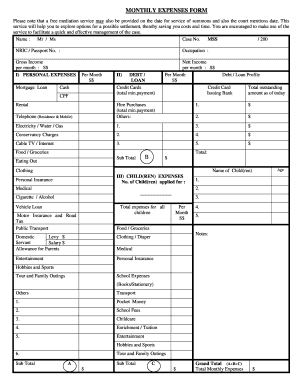 MONTHLY EXPENSES FORM Familyjusticecourtsgovsg Familyjusticecourts Gov