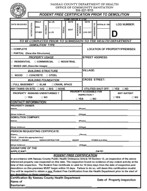  RODENT CERTIFICATION PRIOR to DEMOLITION 2009