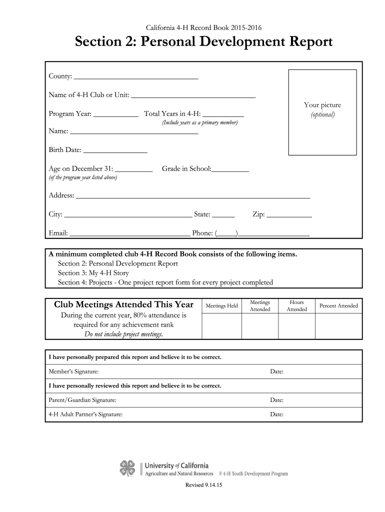 Section 2 Personal Development Report  Form