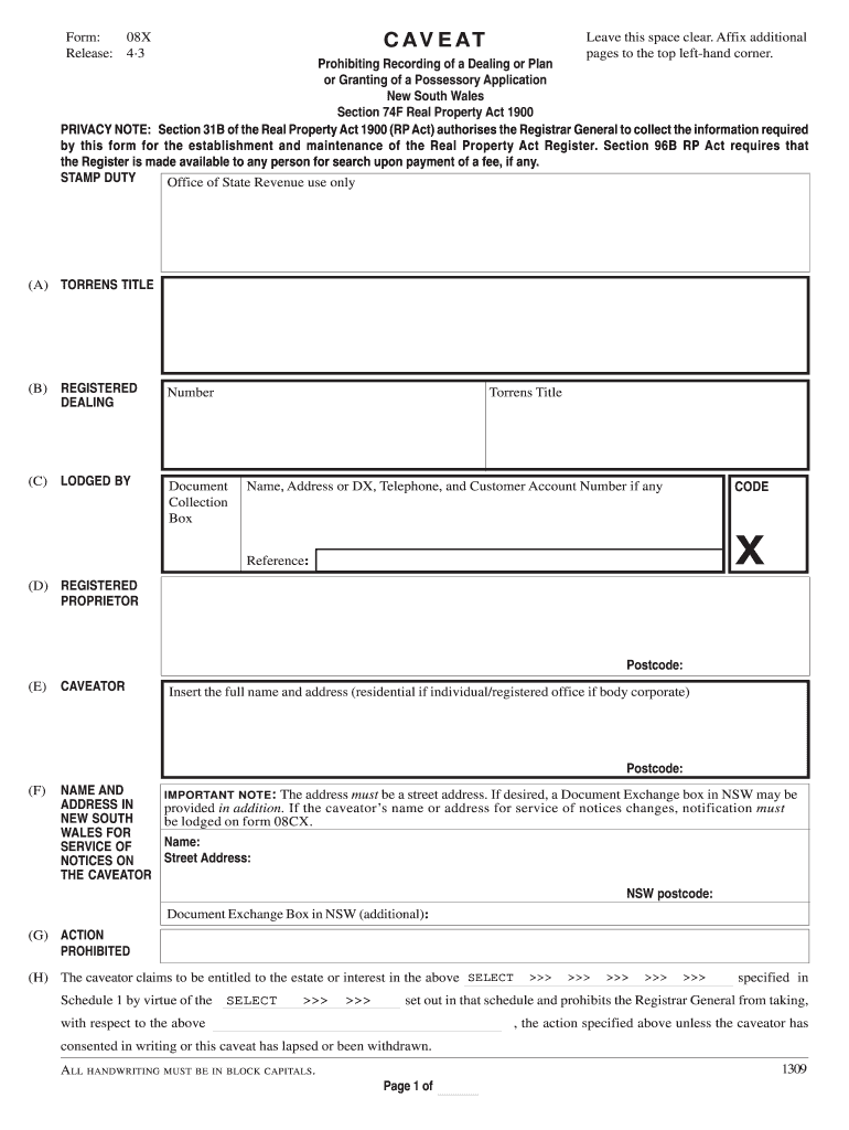 Caveat Form Nsw