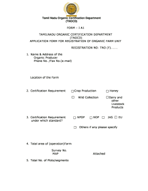 Tamil Nadu Organic Certification Department  Form