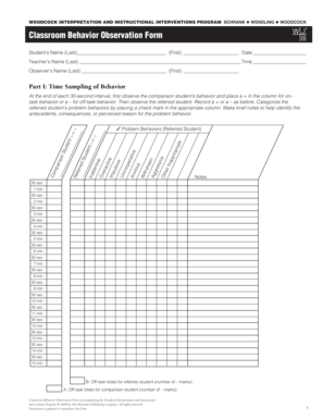 Woodcock Classroom Behavior Observation Form