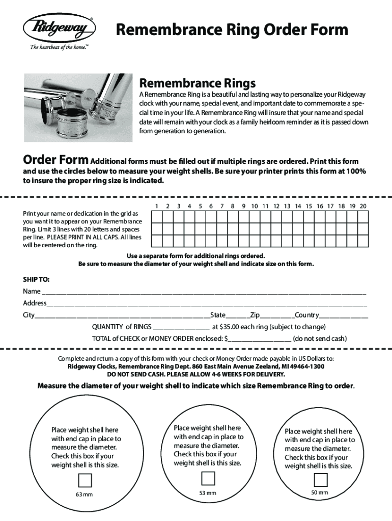 Remembrance Rings Ridgeway Clocks  Form