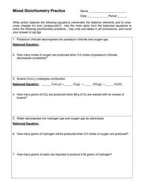 Mixed Stoichiometry Practice Answers  Form