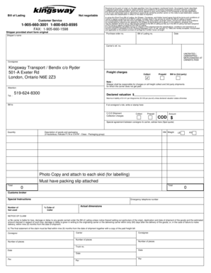 Kingsway Transport Bill of Lading  Form