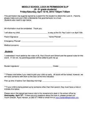 Lock in Permission Slip Template  Form