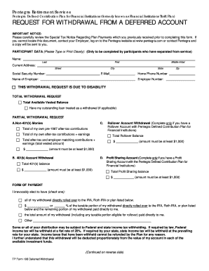 Pentegra Retirement Services REQUEST for WITHDRAWAL from a 401ksave  Form