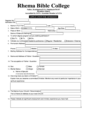 Rhema Bible College Rhemabiblecollege  Form