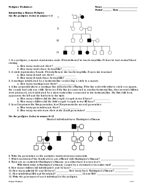 Pedigree Worksheet Interpreting a Human Pedigree  Form