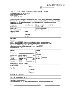 Caterpillar Vision Form for Reimbursement