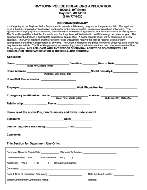 Raytown Police Department Ride along Form