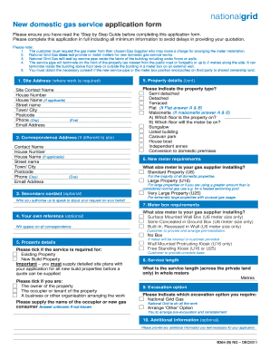 National Grid New Domestic Gas Service Application Form
