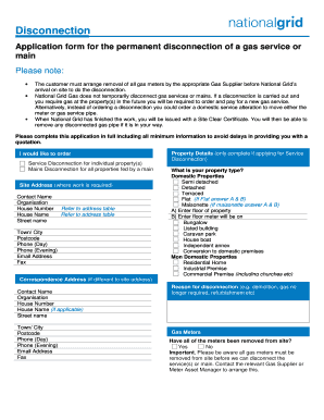Disconnection Application Form for the Permanent National Grid