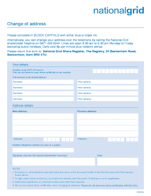 National Grid Shares Change of Address  Form