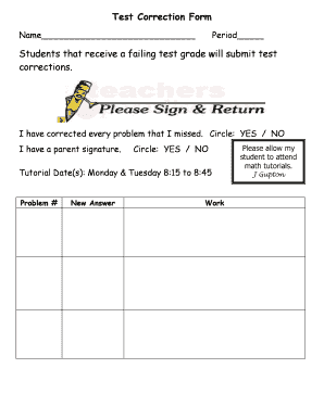 Test Correction Template  Form