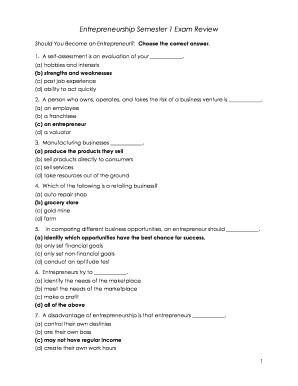 Entrepreneurship Semester Exam  Form