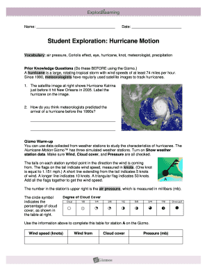 Hurricane Motion Gizmo Answer Key  Form
