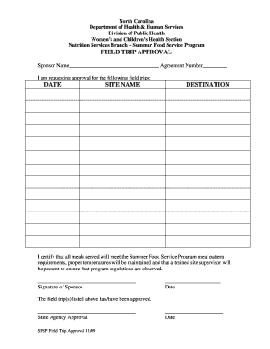 Field Trip Request Form North Carolina Nutrition Services Branch