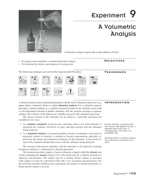 Experiment 9 a Volumetric Analysis  Form