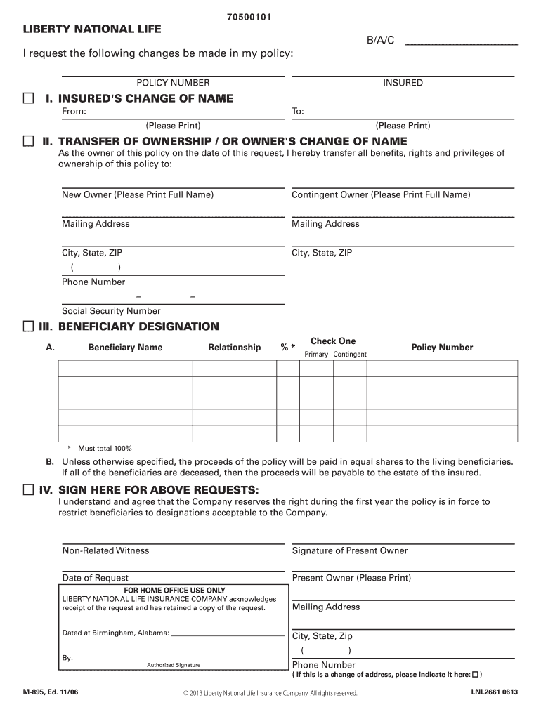 M895 Insurance Form