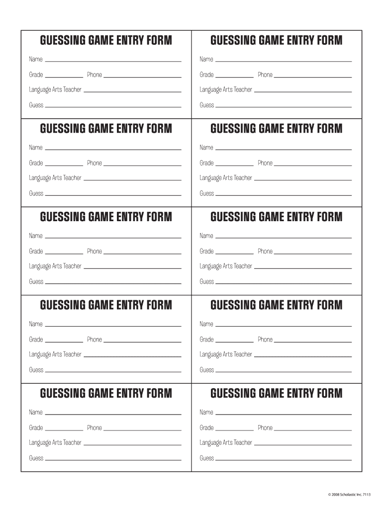 Free Printable Entry Forms