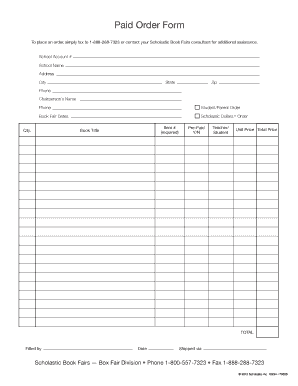 Scholastic Book Fair Order Form