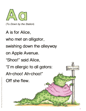 A is for Alice Who Met an Alligator  Form