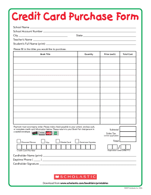 Credit Card Purchase Form Scholastic Book Fairs