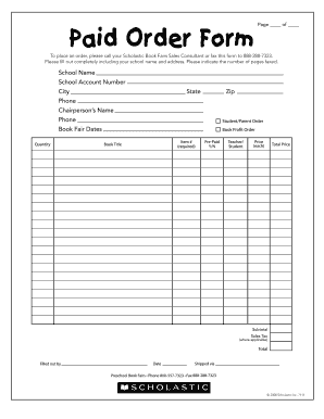 To Place an Order, Please Call Your Scholastic Book Fairs Sales Consultant or Fax This Form to 888 288 7323