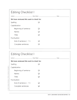 Editing Checklist I Editing Checklist I Scholastic  Form