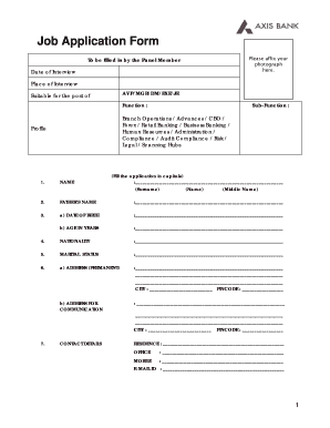 Axis Bank Job Application Form PDF