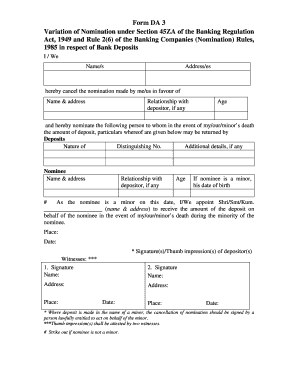 Indian Bank Nomination Form