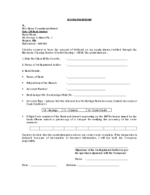 Bank Mandate Form in Word Format