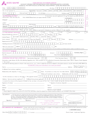 Axis Bank Account Opening Form