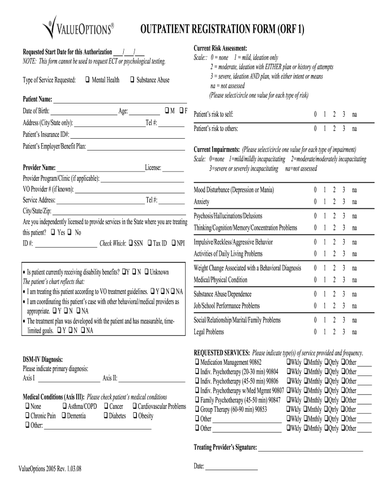 Outpatient Registration Form Orf 1