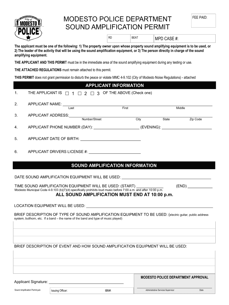 Modesto Sound Permits Form