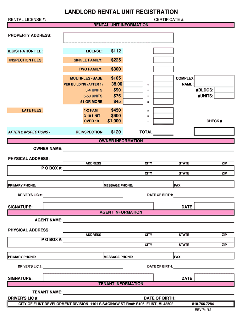  City of Flint Rental License 2012