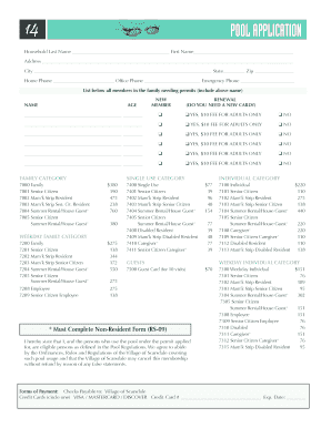 POOL APPLICATION Scarsdale  Form