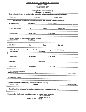 Alarm Permit Application City of Canton  Form