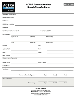 ACTRA Toronto Member Branch Transfer Form