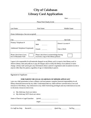 Calabasas Library Card Application City of Calabasas  Form