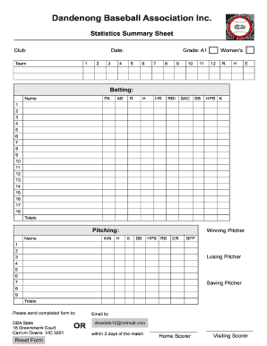 Baseball Stat Sheet Fill Out and Sign Printable PDF Template | signNow