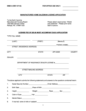 Salesperson Application North Carolina Department of Insurance  Form