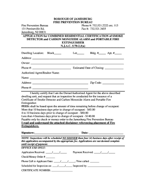 Fire Inspection Application Jamesburg Borough  Form