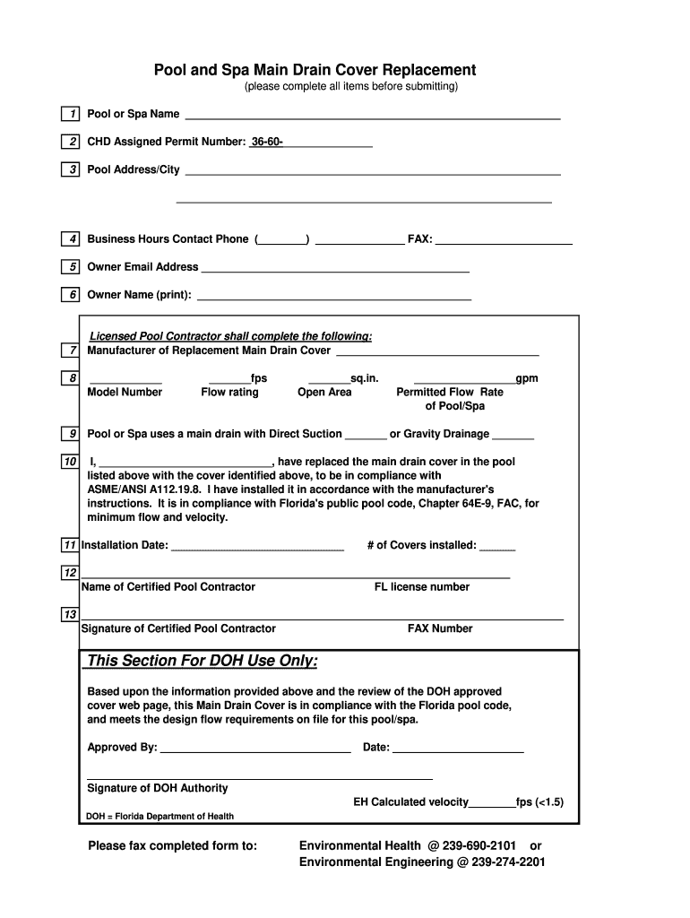 Lee County Doh Main Drain Compliance Form