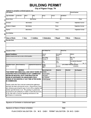 BUILDING PERMIT the City of Pigeon Forge Tennessee  Form