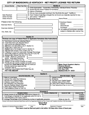 Net Profit License Fee Return City of Madisonville, Kentucky  Form