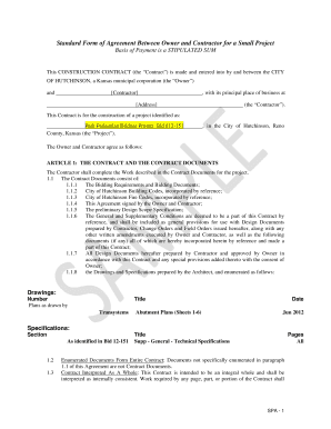 Standard Form of Agreement between Owner and Contractor for a Small Project