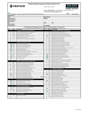 Pentair Aquatic Systems Literature Order Form