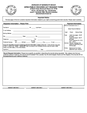 OPRA Request Form the Borough of Monmouth Beach